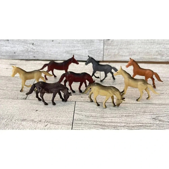 VTG Lot Of 8 Miniature Horse Figurines China Mixed Colors Poses Plastic Lot #2 - Picture 1 of 12